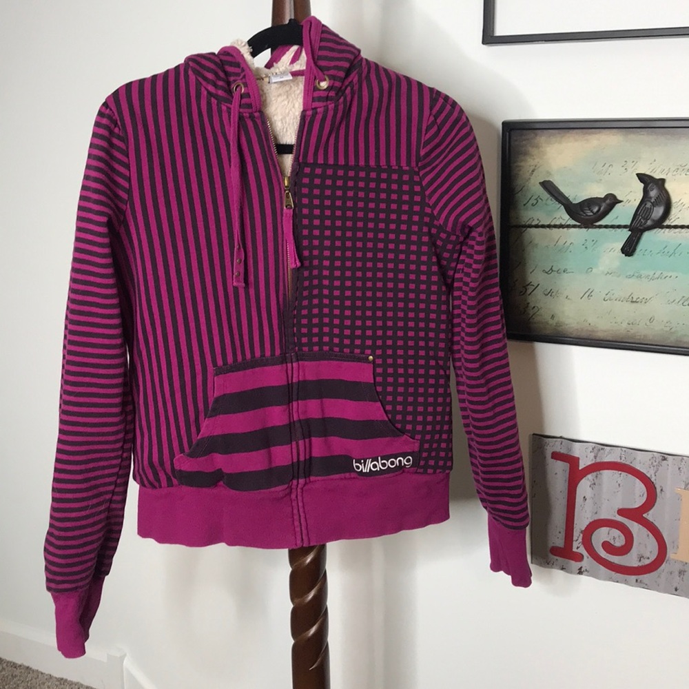 Billabong pink and black full zip hoodie